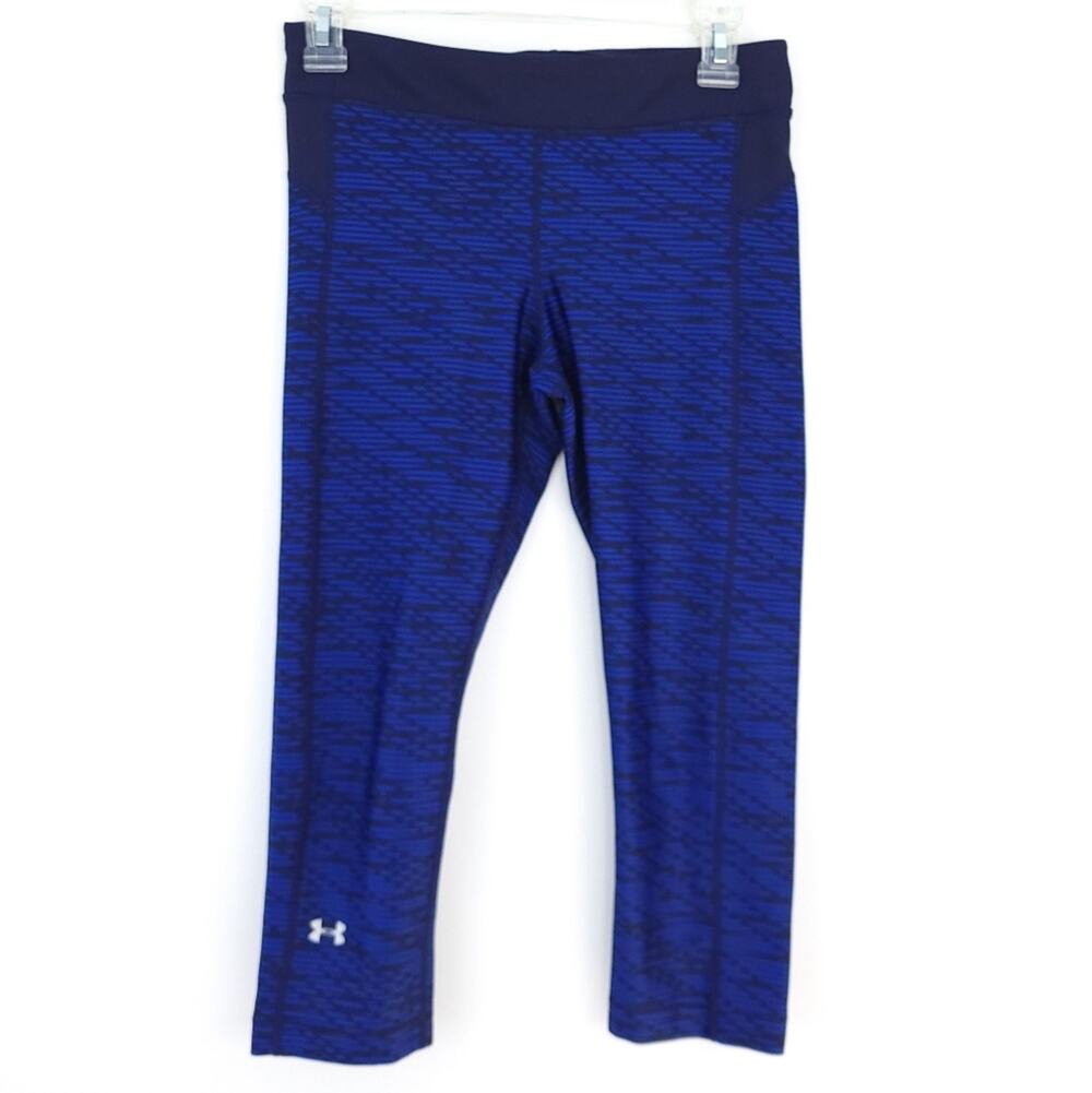 Under Armour Heatgear Printed Capri Leggings Blue 20" Inseam Women Athletic